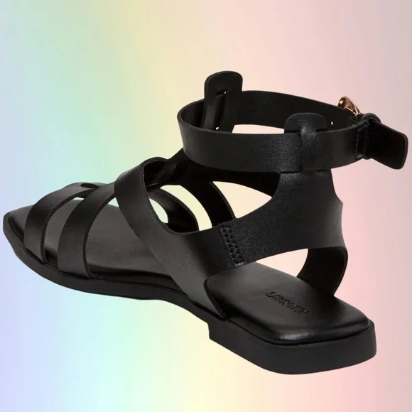 NWTS💓GAP OLD NAVY SZ 8💓BLACK STRAPPY GREEK GLADIATOR SANDALS GOLD HARDWARE - Picture 6 of 13